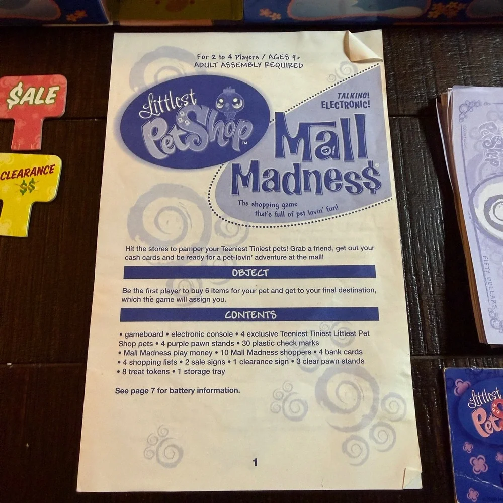 Littlest Pet Shop Mall Madness Board Game Pink Blue Electronic Shopping Figures